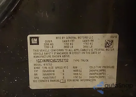 2016 Chevrolet Silverado 1500 2Lt from USA, damaged, VIN 1GCVKREC9GZ252732